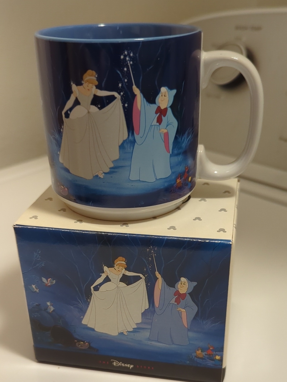 Disney Cinderella and Fairy Godmother Blue and White Ceramic Mug